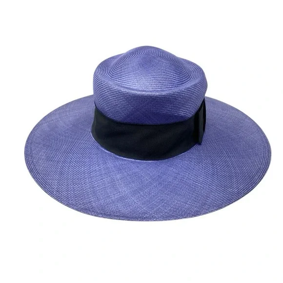 VTG Liz Claiborne Womens Pewter Blue Boater Lightweight Straw Sun Hat - Bow - Picture 4 of 7